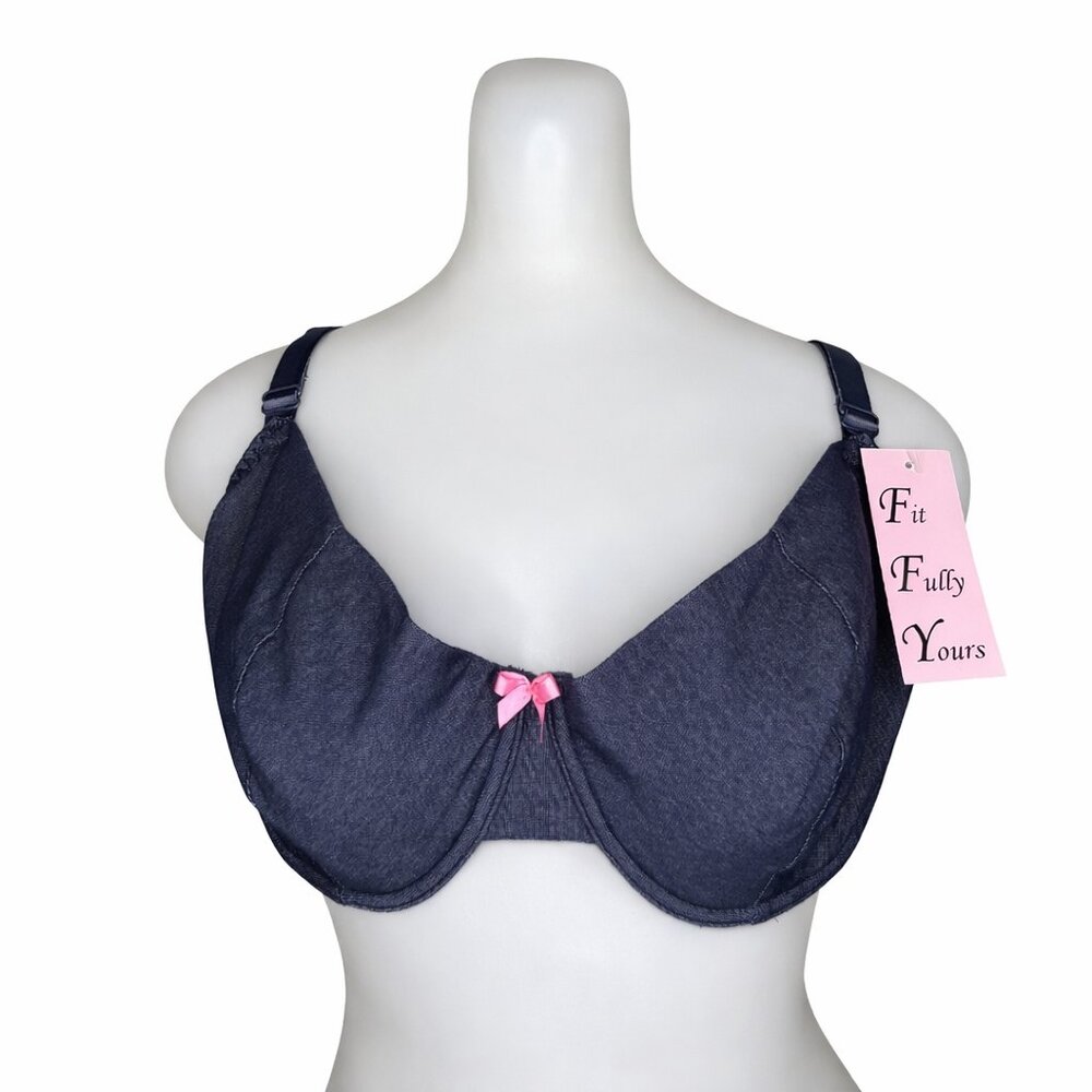 38 C NWT soft denim blue + pink decorative bow bra